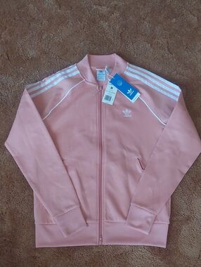 adidas SST Tracktop Primeblue Ambient Blush Pink White Three-Stripe Track Jacket